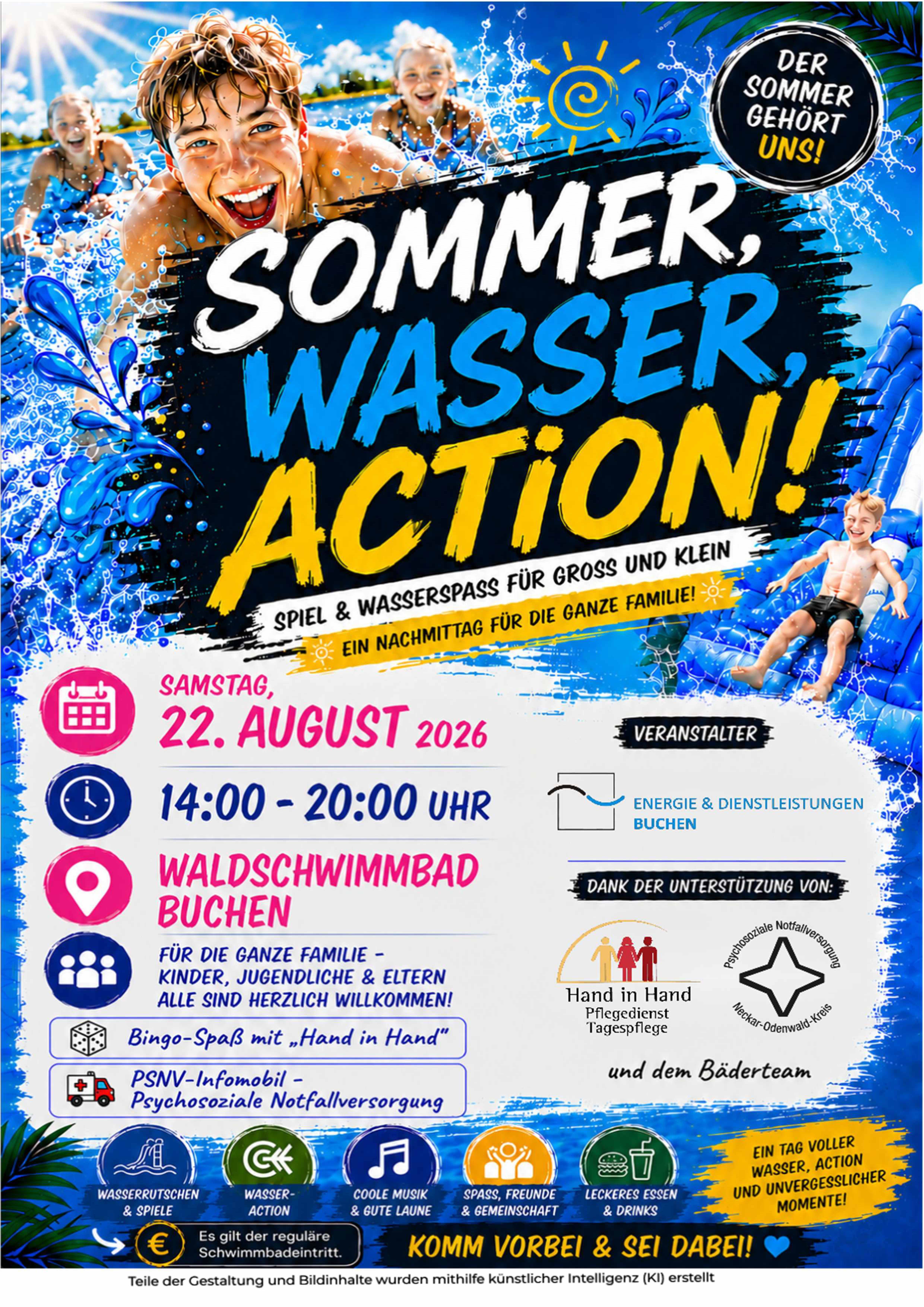 "Sommer, Wasser, Action!" am 22.08.2026 im Buchener Waldschwimmbad