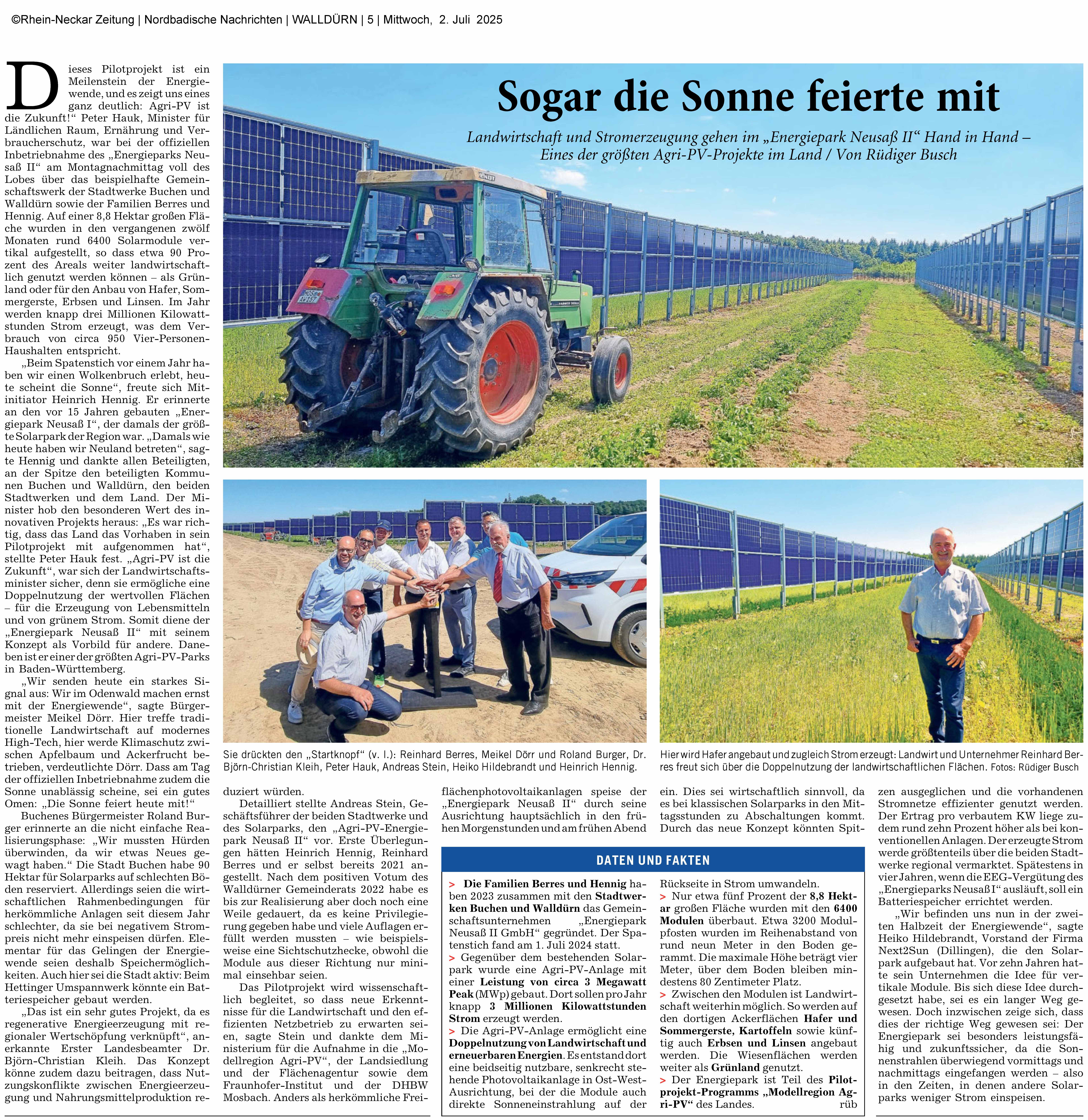 Offizielle Inbetriebnahme des Agri-PV Energieparks Neusaß II