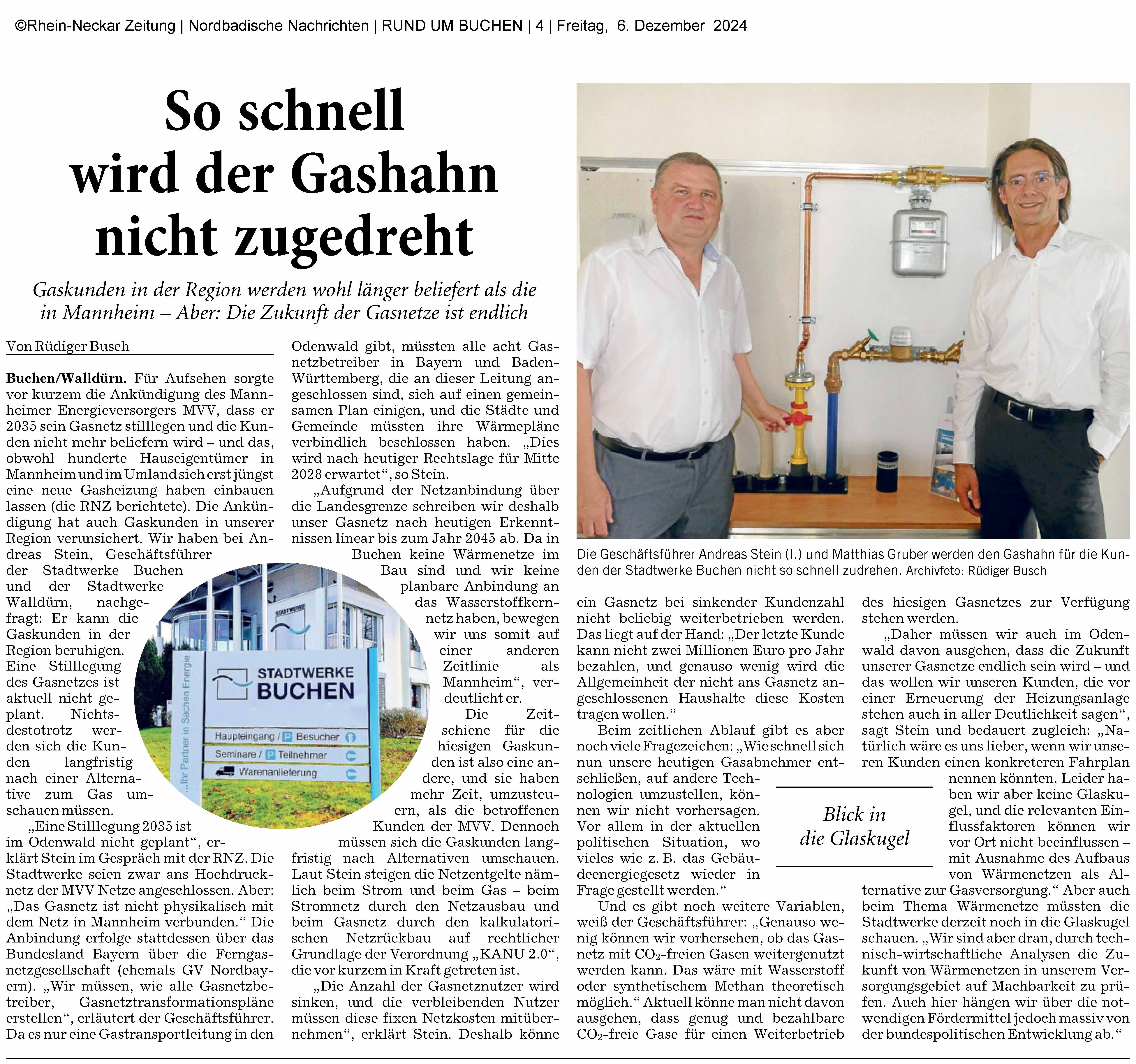 RNZ 06.12.2024 Buchen Walldürn So schnell wird der Gashahn nicht zugedreht