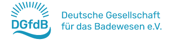 logo der DBfdB mit entsprechendem Schriftzug: Deutsche Gesellschaft für das Badewesen e.V. unterlegt mit einer türkisen Wellen und überdacht von in einem Halbkreis angeordneten Strichen